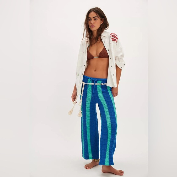 NWT Free People Joan Fauxchet Striped Knit Top Pant Set in Sky Surfer Combo Sz S - Picture 7 of 12